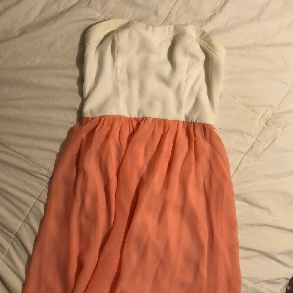 strapless white/peach dress